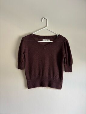 Abercrombie & Fitch Women's V-Neck Short Sleeve Sweater - Chocolate Brown